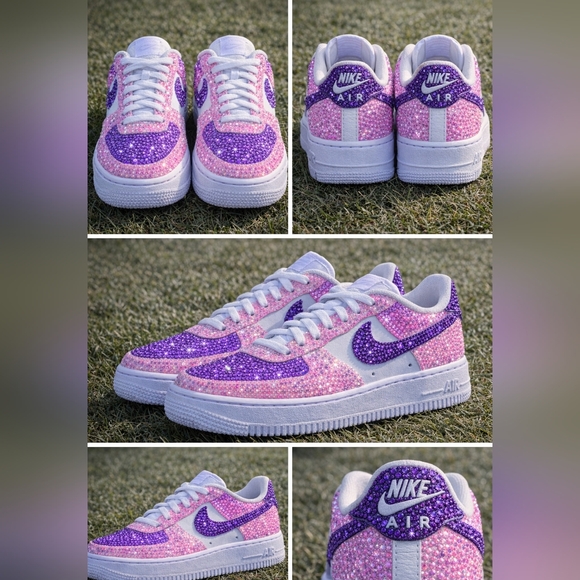 Custom Bling Air Force 1 \'07 – Purple & Pink Rhinestone Sneakers  – Handmade